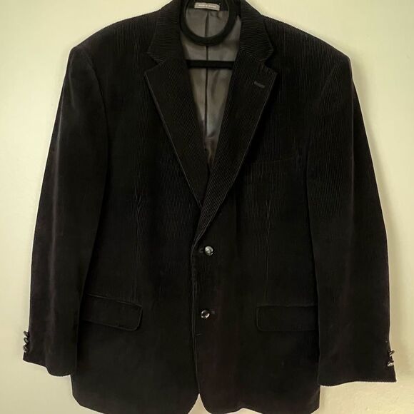 David Taylor Corduroy Blazer Sport Coat Men’s Two Button Jacket Size 44R Black - Picture 1 of 7